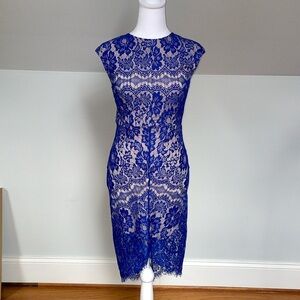 Lily Whyt Blue Lace Midi Dress